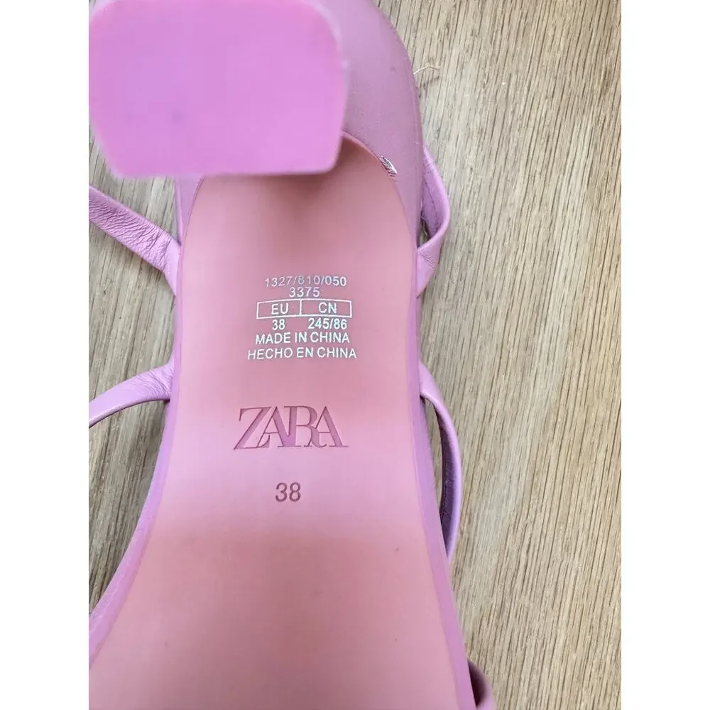 NEW Zara pink HEELED LEATHER SANDALS WITH INSOLE  Size 38 $90 - Picture 6 of 6
